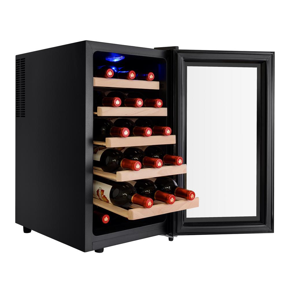 Akdy 18 Bottle Single Zone Thermoelectric Wine Cooler In Black With Akdy 18 Bottle Single Zone Thermoelectric Wine Cooler In Black With Wooden Shelves