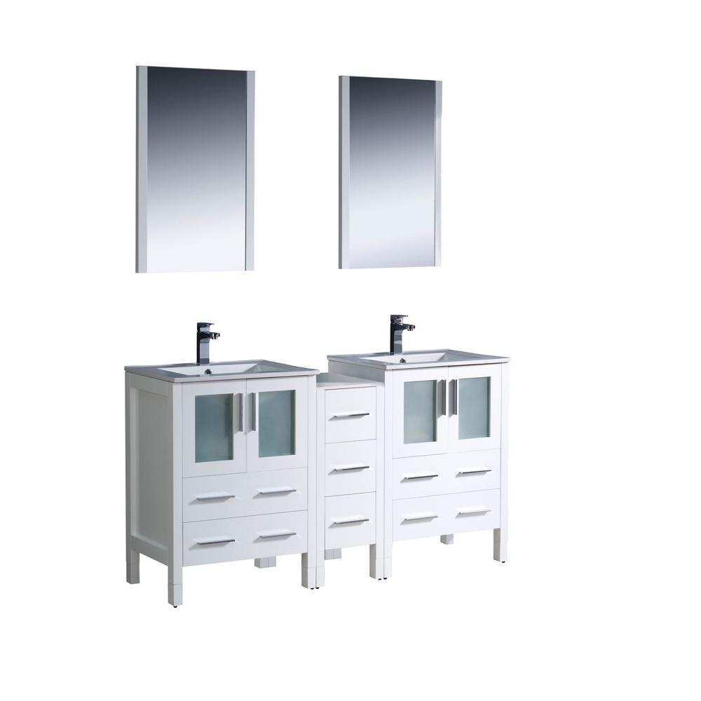 Fresca Torino 60 in. Double Vanity in White with Ceramic Vanity Top in