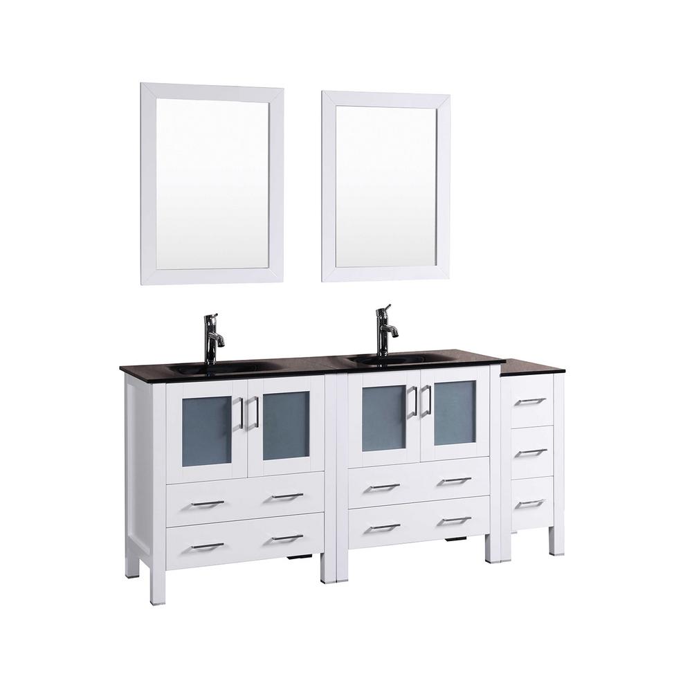 72 in. W Double Bath Vanity with Tempered Glass Vanity Top in Green