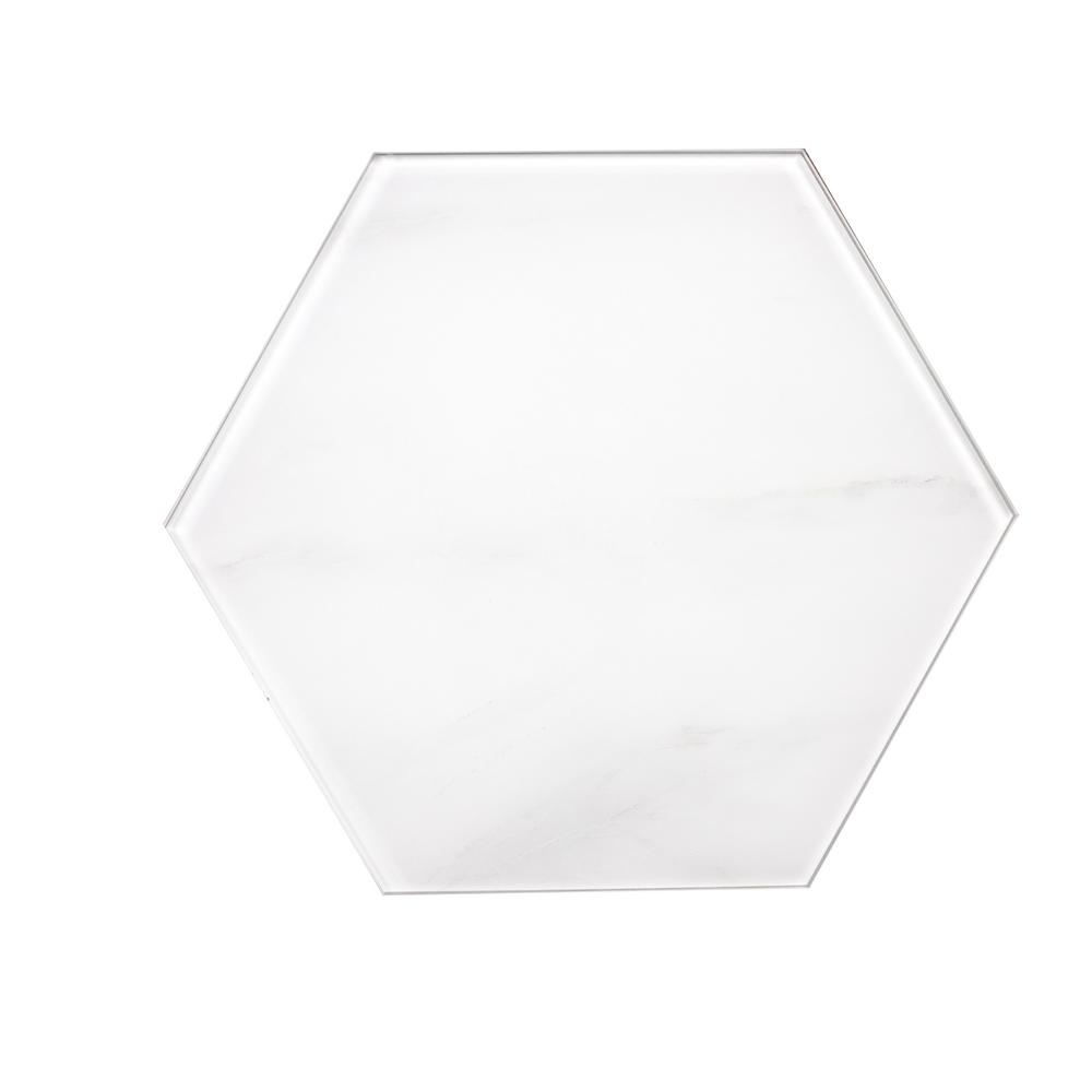 ABOLOS Nature 8 in. x 8 in. White Calacatta Glass Hexagon Decorative
