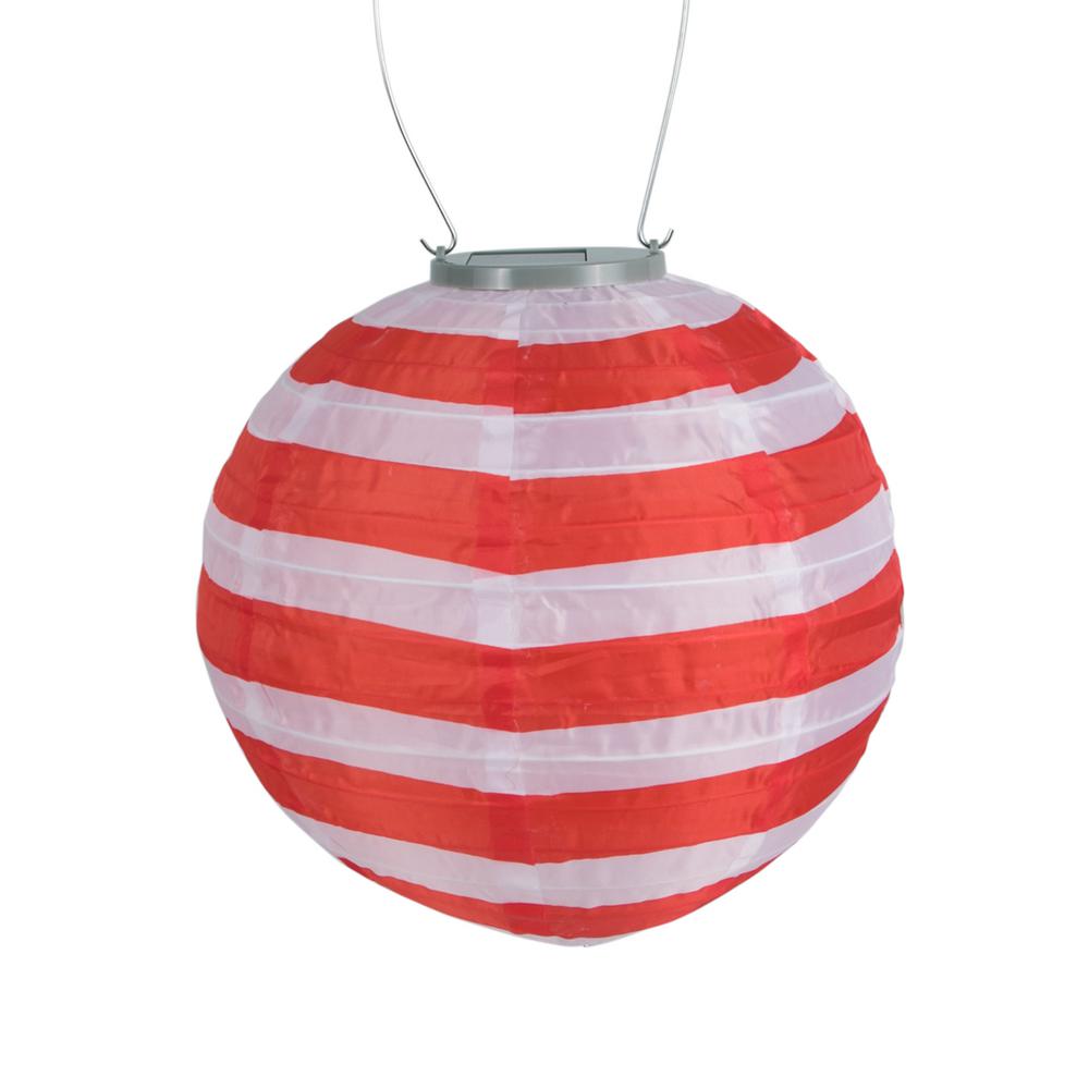 Allsop Glow 10 In Red And White Stripe Round Integrated Led Hanging Glow 10 In Red And White Stripe Round Integrated Led Hanging Outdoor Nylon Solar Lantern
