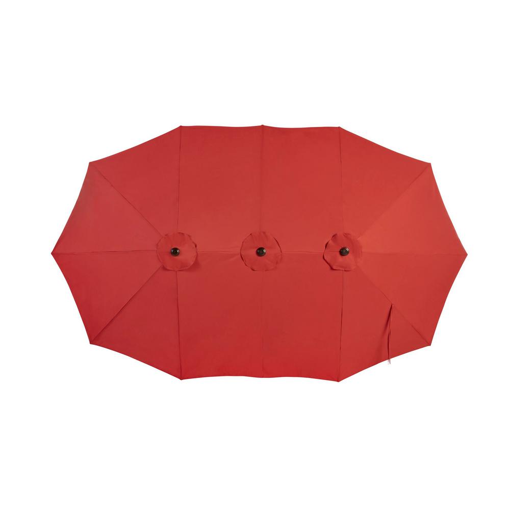 Hampton Bay 8 8 Ft X 14 Ft Triple Vent Outdoor Patio Umbrella In Red With Sand Bag Base B055 P N14 The Home Depot