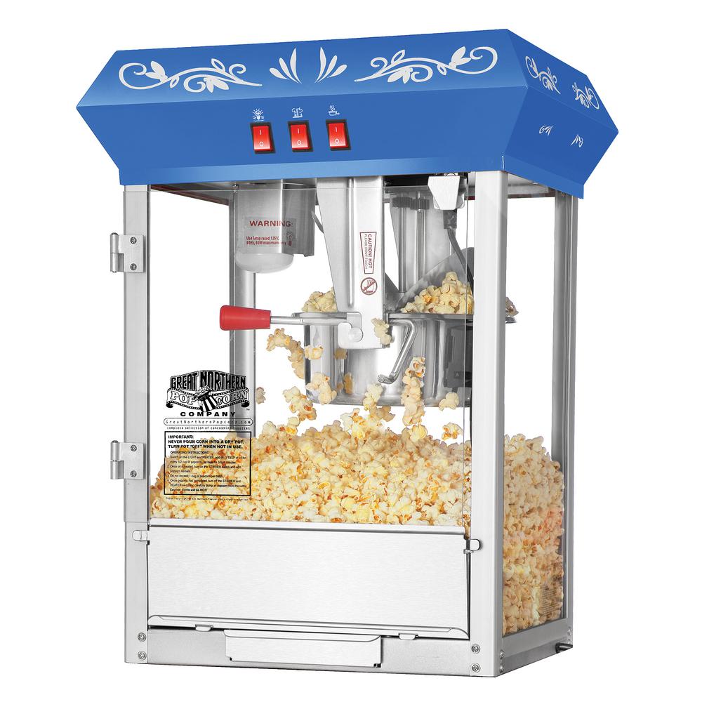 Great Northern Foundation 8 oz. Blue Hot Oil Popcorn Machine with Cart