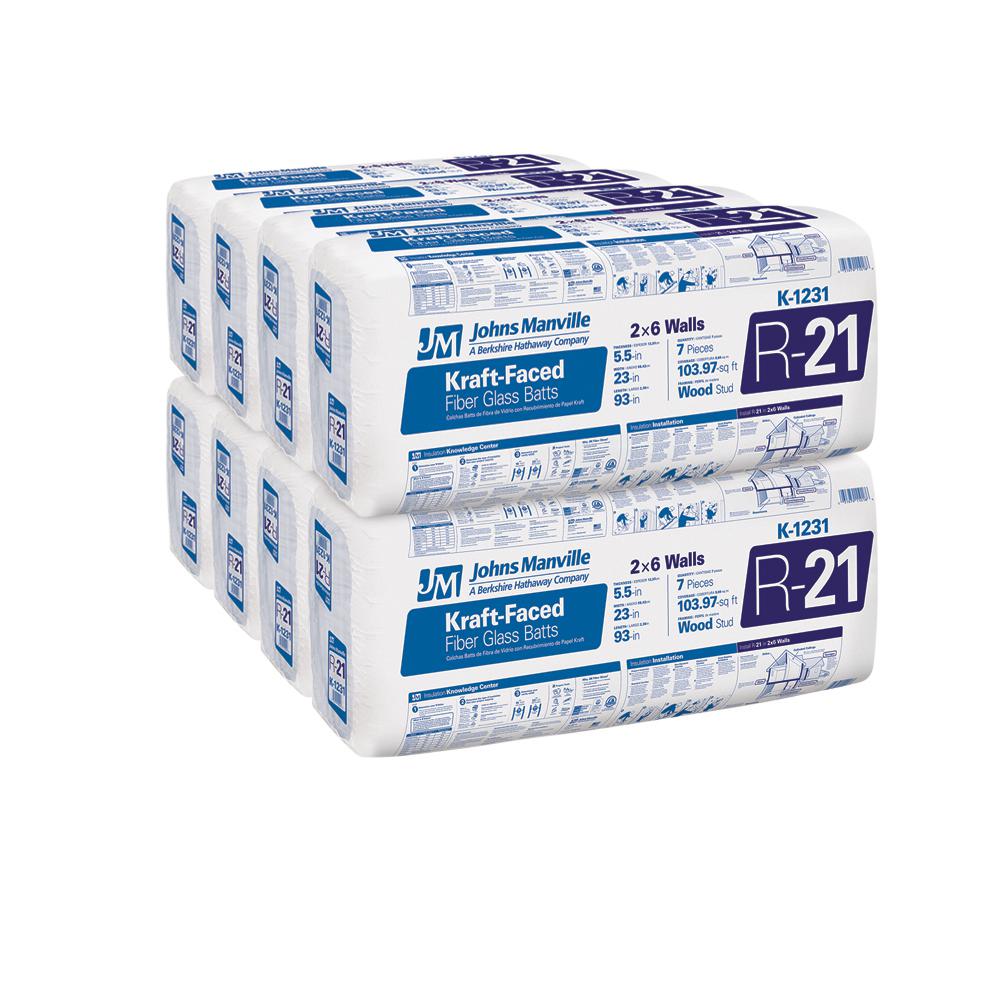 Johns Manville R21 Kraft Faced Fiberglass Insulation Batt 23 in. x 93