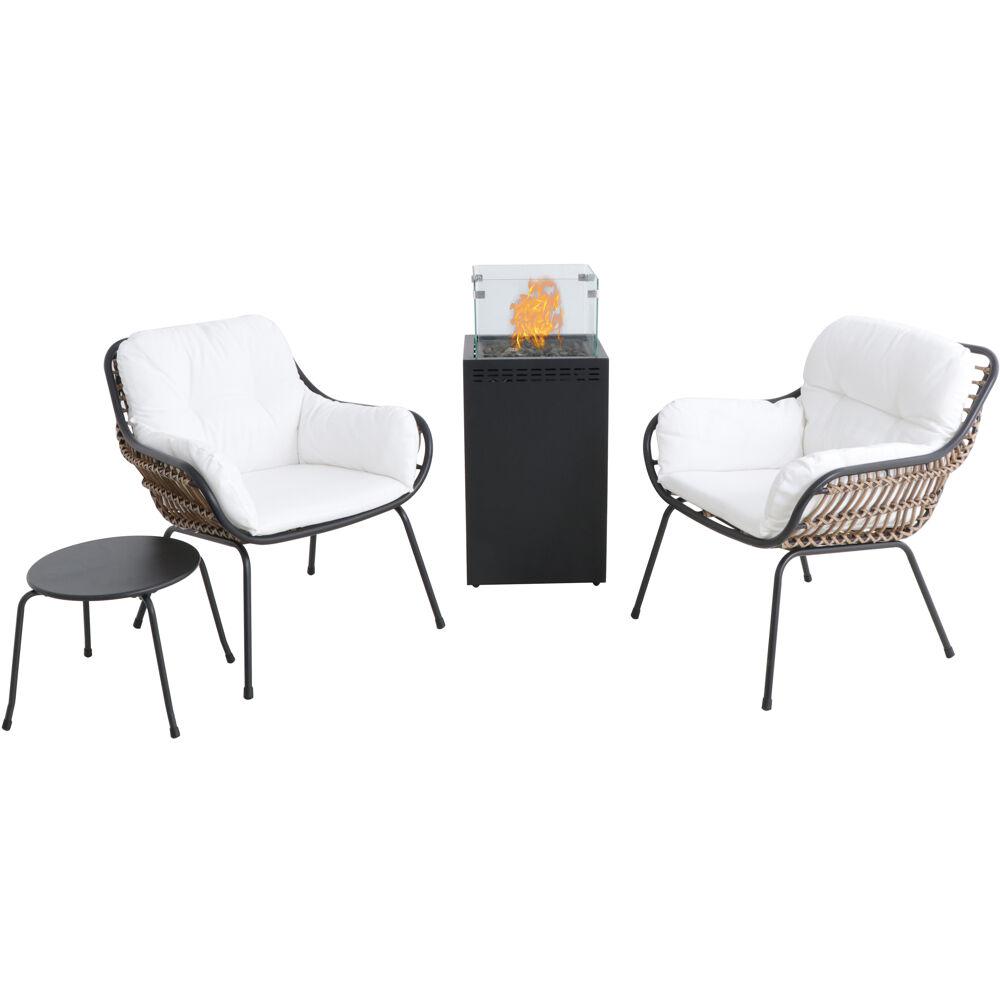 Hanover Naya 4 Piece Steel Patio Fire Pit Set In White Featuring A