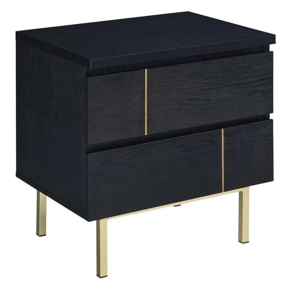 Benjara 2Drawers Black and Gold Wooden Nightstand with Metal Block LegsBM184790 The Home Depot