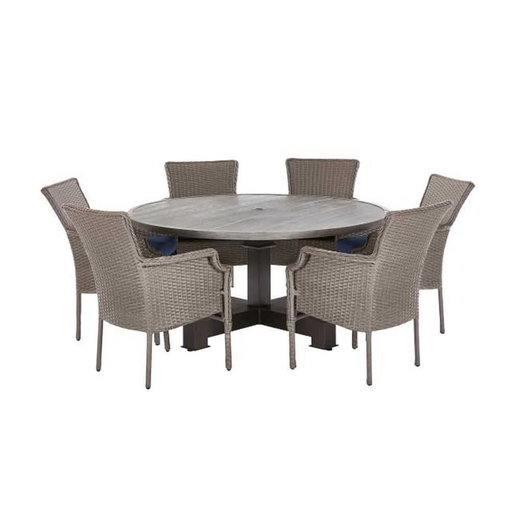 Hampton Bay New Grayson Ash Gray 7 Piece Wicker Round Outdoor Grayson Ash Gray 7 Piece Wicker Round