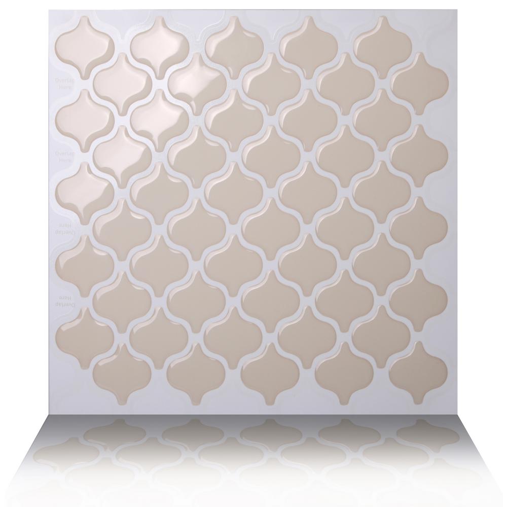 Tic Tac Tiles Damask Dolce 10 in. W x 10 in. H Beige Peel and Stick