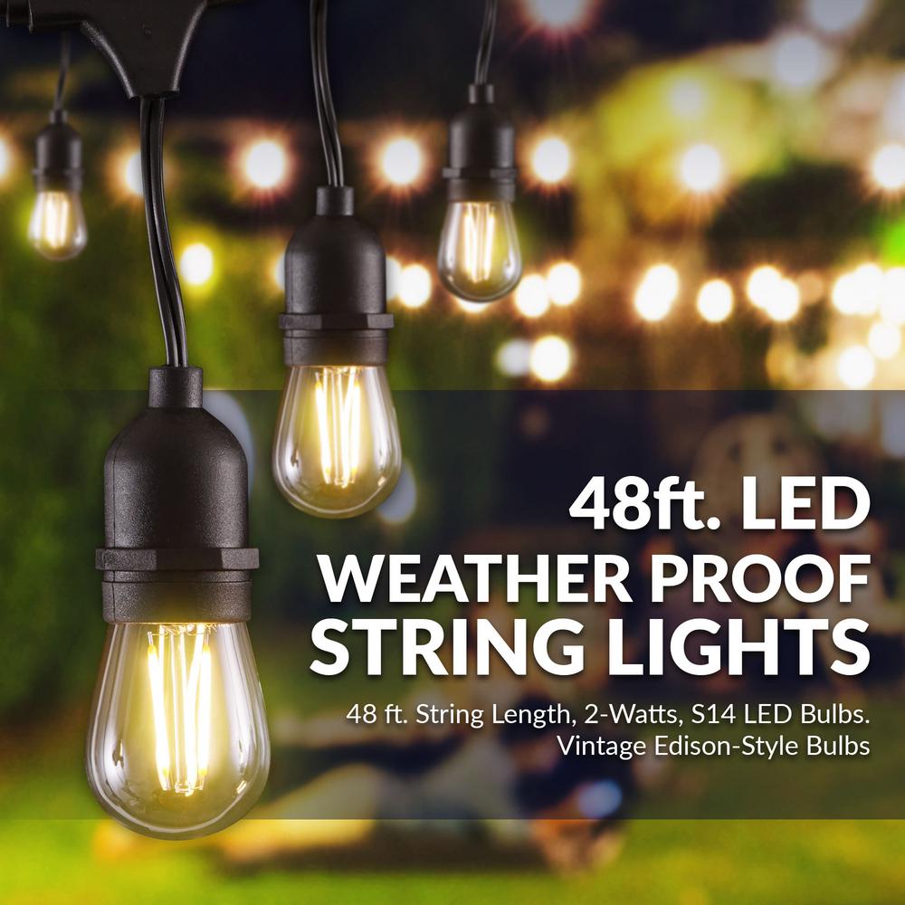 Newhouse Lighting 48 Ft 2 Watt Outdoor Weatherproof Led String Light With S14 Filament Bulbs Included Newhouse Lighting 48 Ft 2 Watt Outdoor Weatherproof Led String Light With S14 Filament Bulbs Included