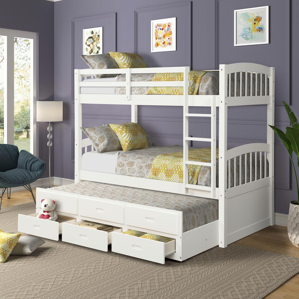 Harper Bright Designs White Twin Over Full Stairway Bunk Bed