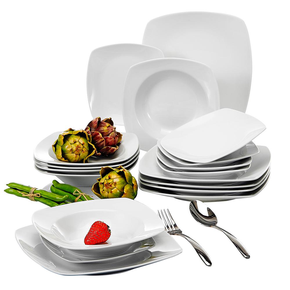Pack of 18 23.5 * 23.5 * 2cm MALACASA Series Julia 9.5 Dinner Plates Ivory White Square Porcelain Dinner Plate Set 