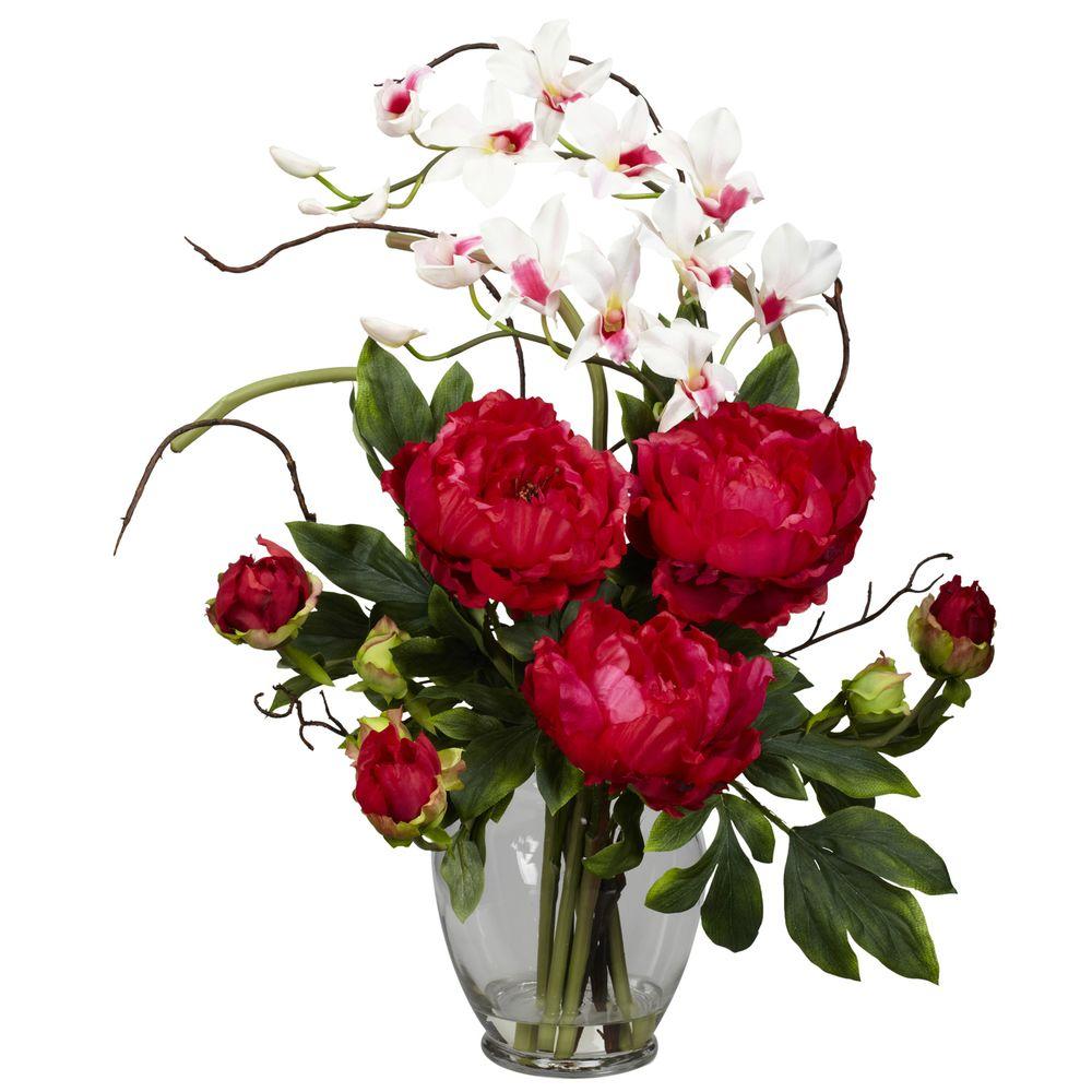 21 5 In H Red Peony And Orchid Silk Flower Arrangement 1175 Rd H Red Peony And Orchid Silk Flower Arrangement