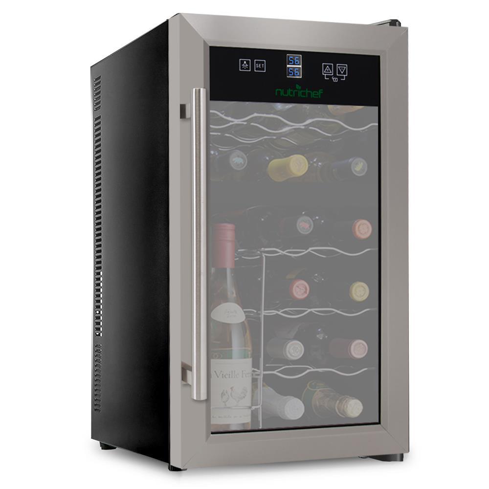 NutriChef PKDSWC18 - Wine Refrigerator Chiller - Wine Cellar Fridge, Stainless Steel (18-Bottle)