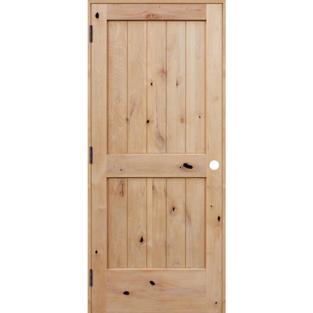 Pacific Entries 24 In X 80 In Rustic Unfinished 2 Panel V Groove Solid Core Knotty Alder Wood Reversible Single Prehung Interior Door