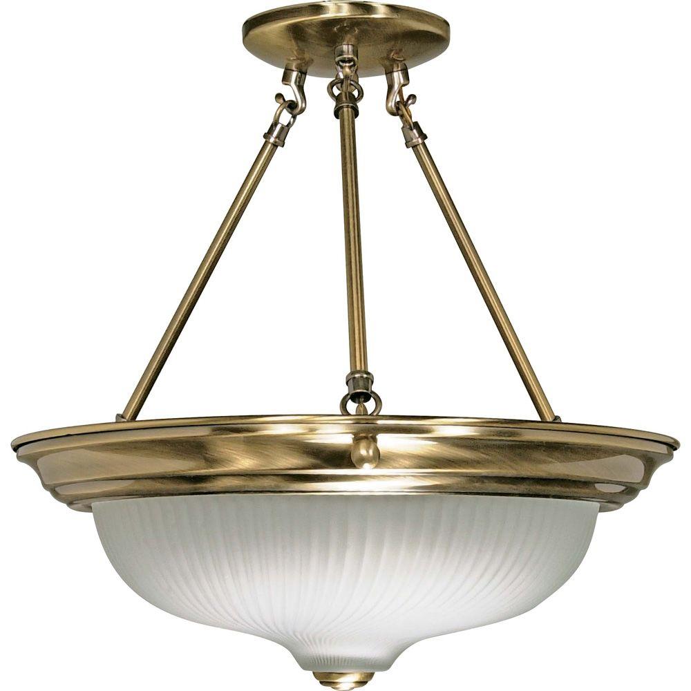 Glomar 3-Light Antique Brass Semi-Flush Mount Light with ...