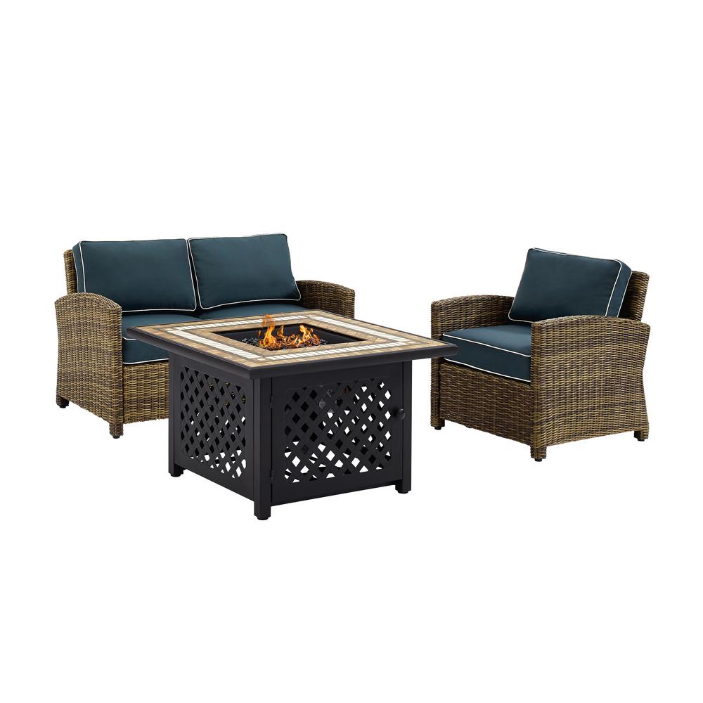 Crosley Bradenton 3 Piece Wicker Patio Fire Pit Conversation Set