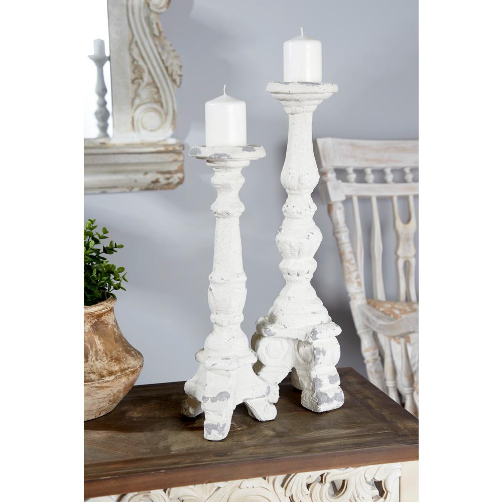 Litton Lane 16 in. Tall Distressed White Decorative Antique Candle ...