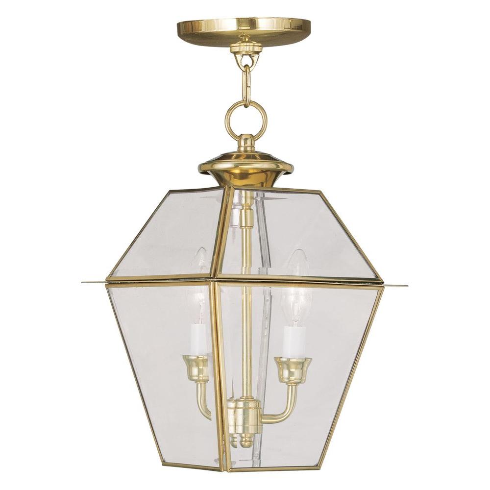 Brass Gold Outdoor Pendants Hanging Lights Providence 2 Light Polished Brass Outdoor Incandescent Hanging Lantern
