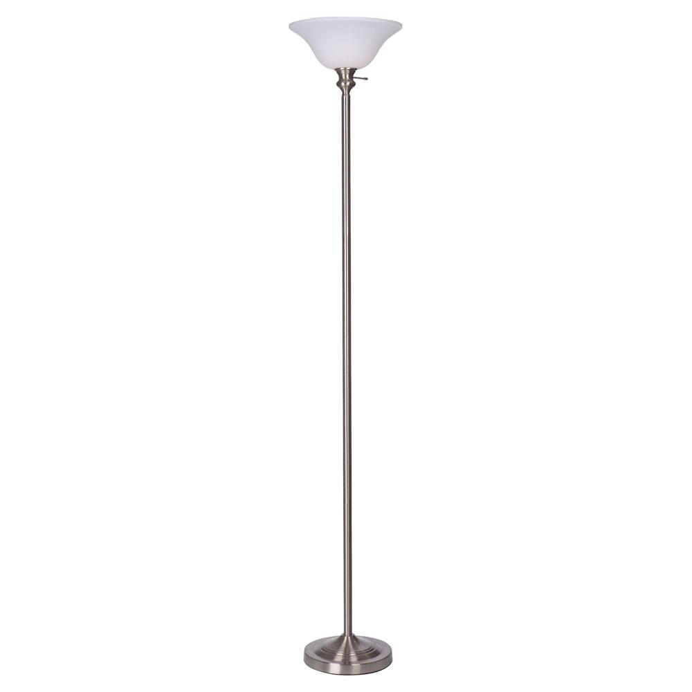 Hampton Bay 71 25 In Brushed Nickel Torchiere Floor Lamp With White Brushed Nickel Torchiere Floor Lamp With White Frosted Plastic Shade