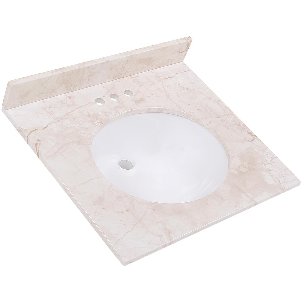 Home Decorators Collection 25 In Stone Effect Vanity Top In Dune With White Sink Se25o Dn The Home Depot