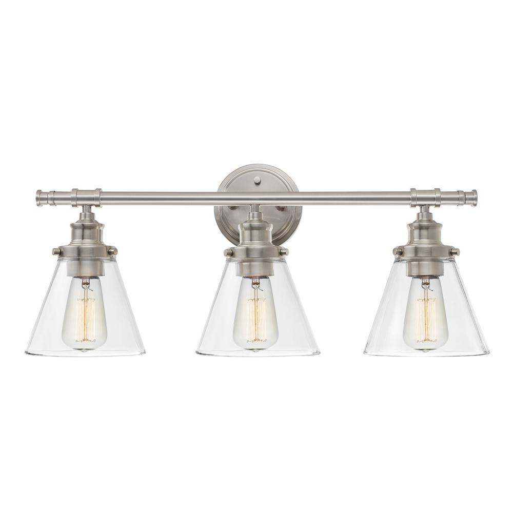 Globe Electric Parker 3 Light Brushed Nickel Vanity With Clear Globe Electric Parker 3 Light Brushed Nickel Vanity With Clear Glass Shades