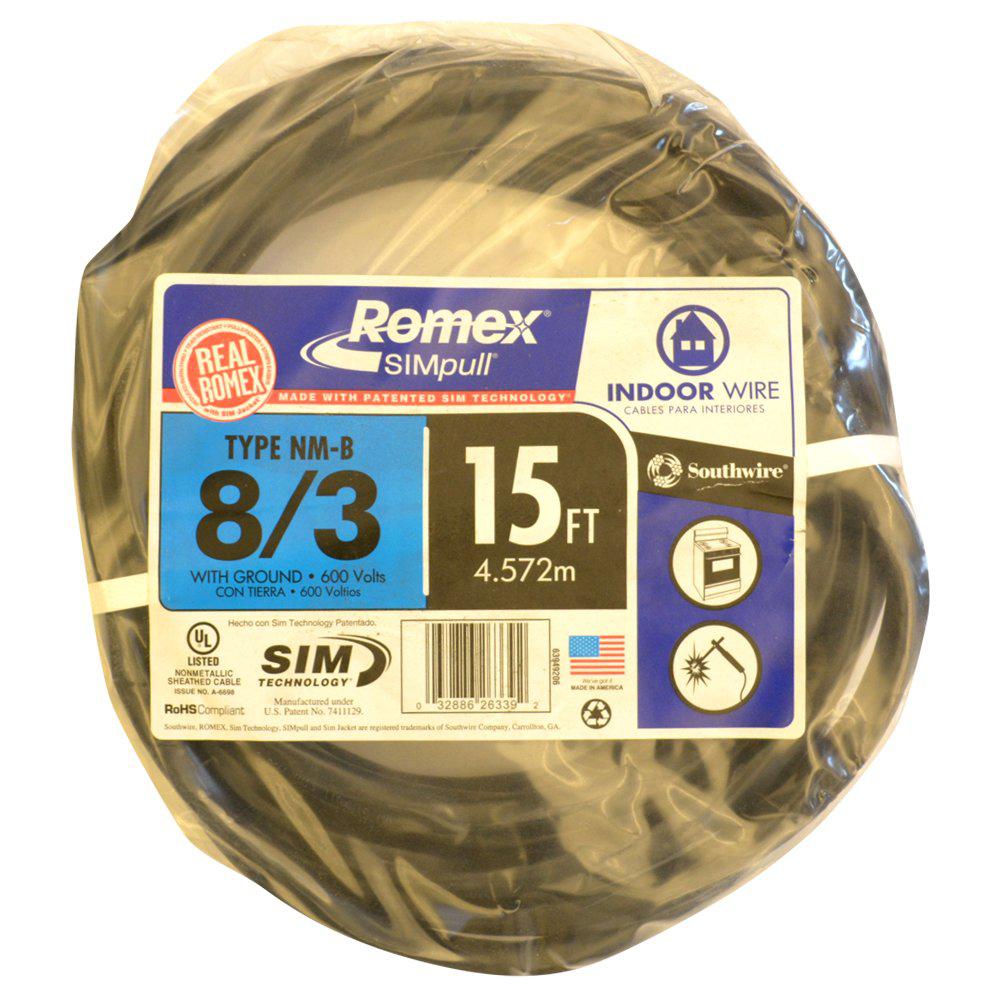 Southwire 15 Ft. 8/3 Stranded Romex SIMpull CU NM-B W/G Wire-63949206 ...