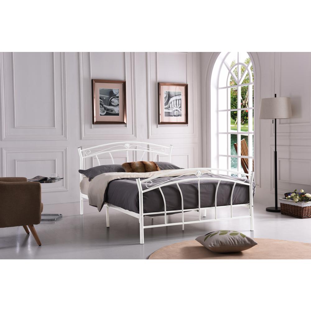 Hodedah White Twin Size Metal Panel Bed With Headboard And