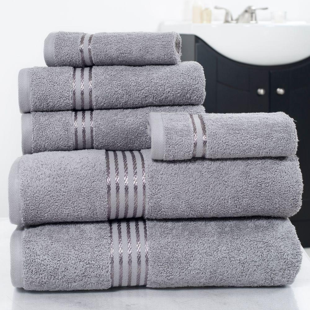 Lavish Home 100 Egyptian Cotton Hotel Towel Set in Silver (6Piece)67