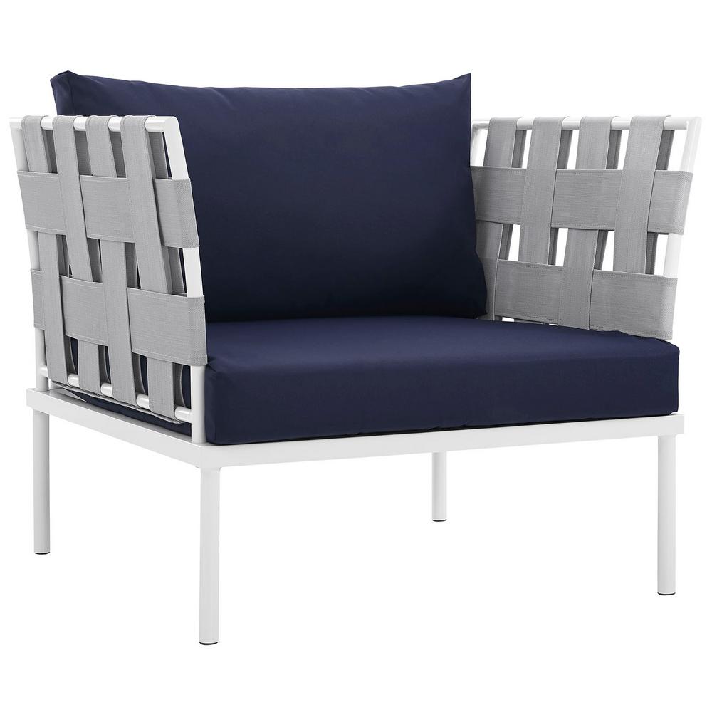 Modway Harmony Aluminum Outdoor Patio Lounge Chair In White With Navy Cushions Eei 2602 Whi Nav The Home Depot