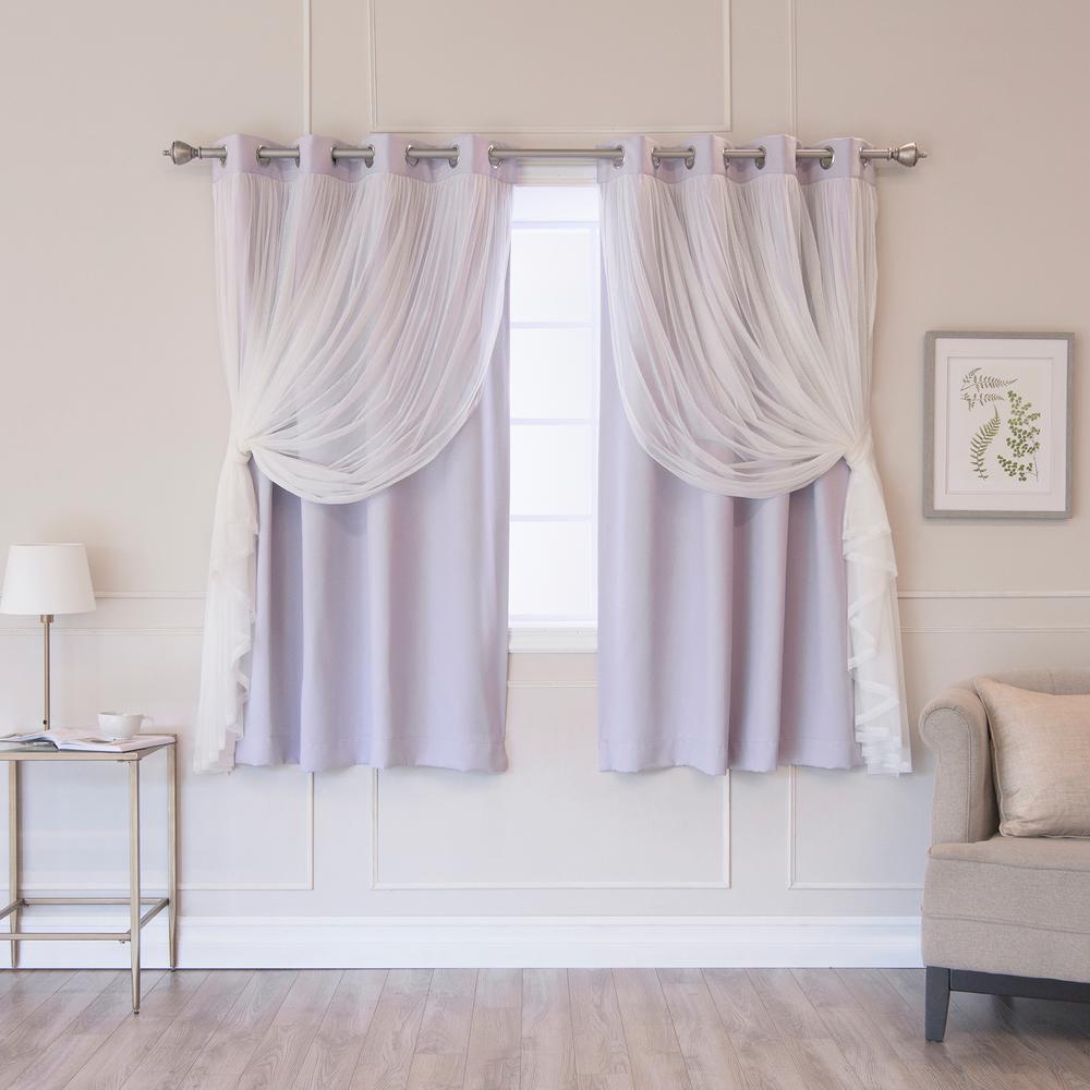 Best Home Fashion Lilac 63 in. L Marry Me Lace Overlay Blackout Curtain