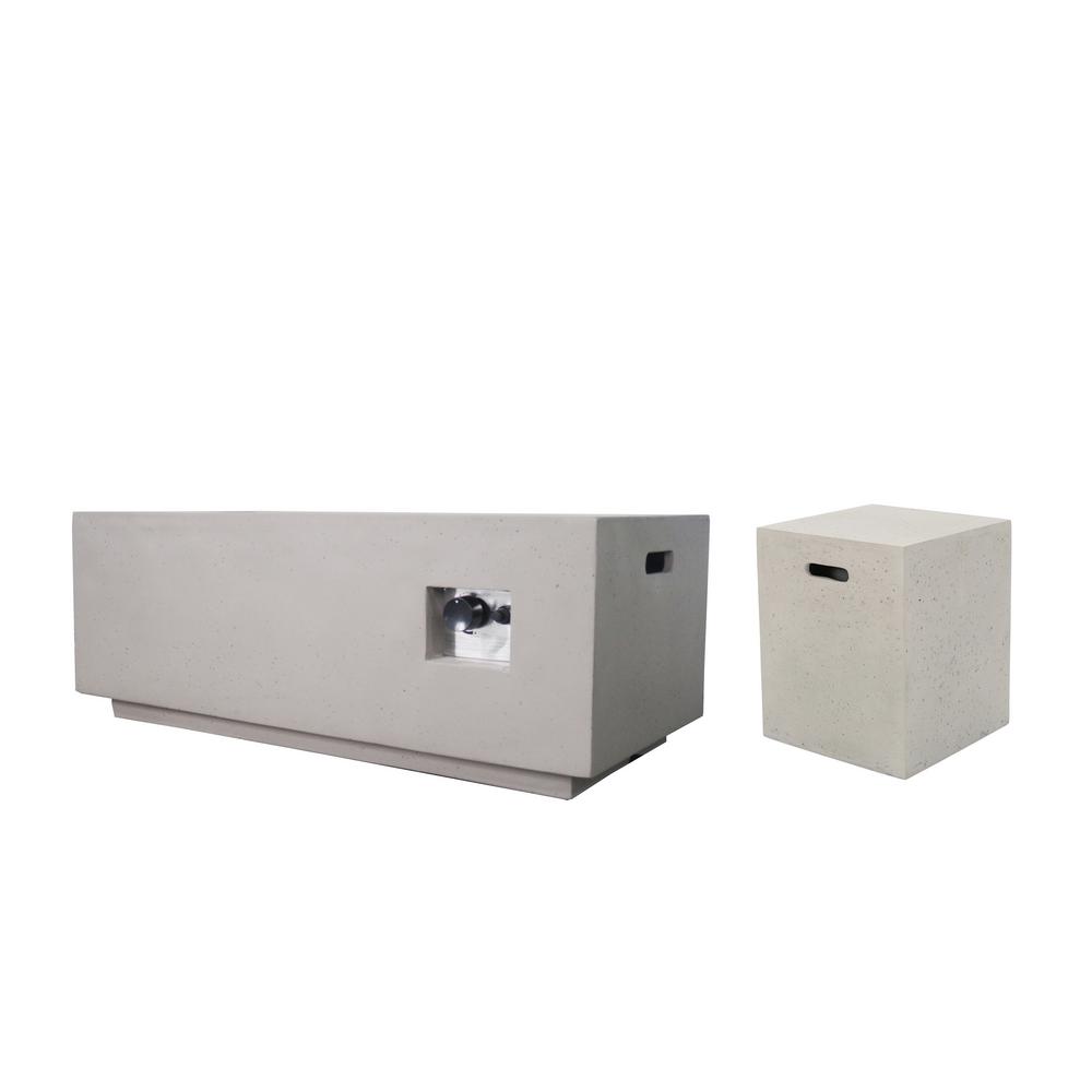 Noble House Zachary 40 In X 15 Rectangular Concrete Propane Zachary 40 In X 15 Rectangular Concrete Propane Fire Pit Light Gray With Tank Holder
