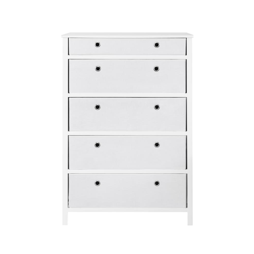 Achim Ez Home Solutions 5 Drawer White Foldable Tall Dresser Ffr105wh01 The Depot Achim Ez Home Solutions 5 Drawer White