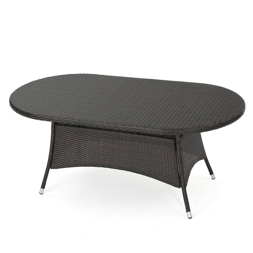 Noble House Corsica Multi Brown Oval Wicker Outdoor Dining Table-296515