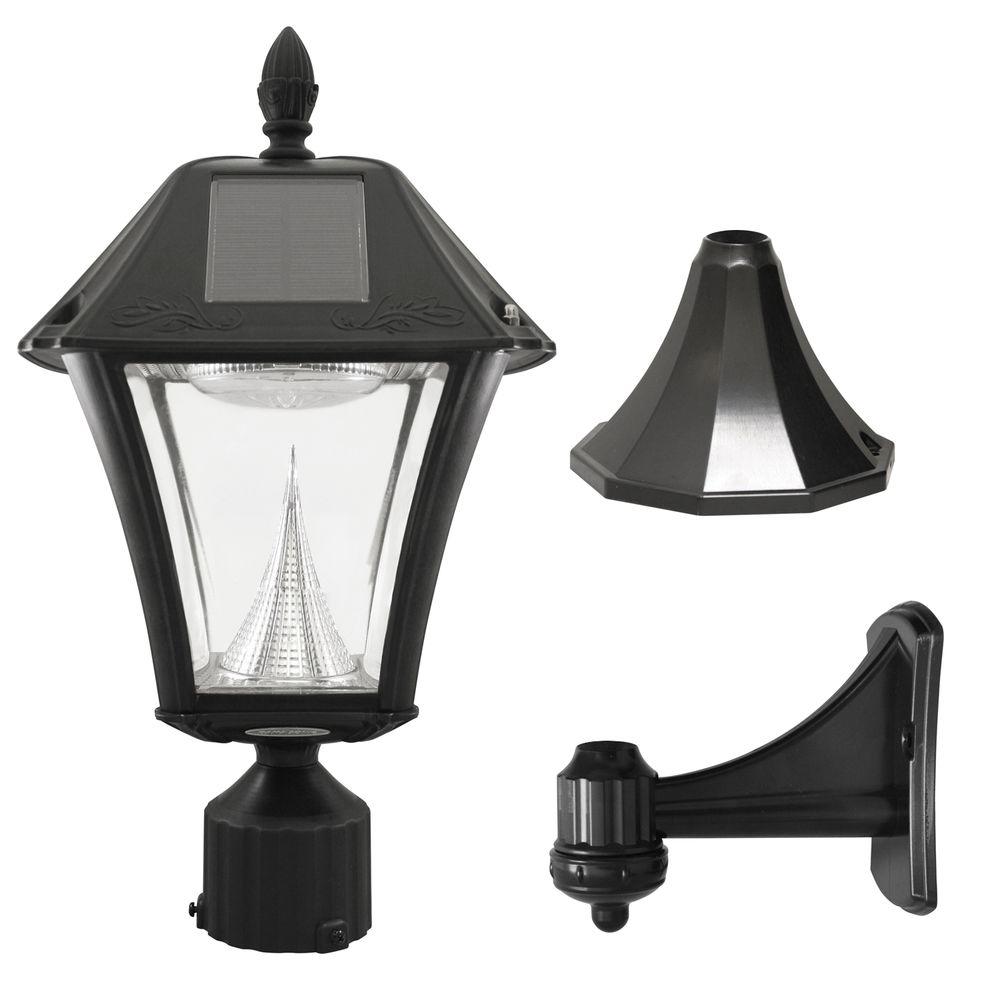 Gama Sonic Baytown II Outdoor Black Resin Solar Post/Wall Light with