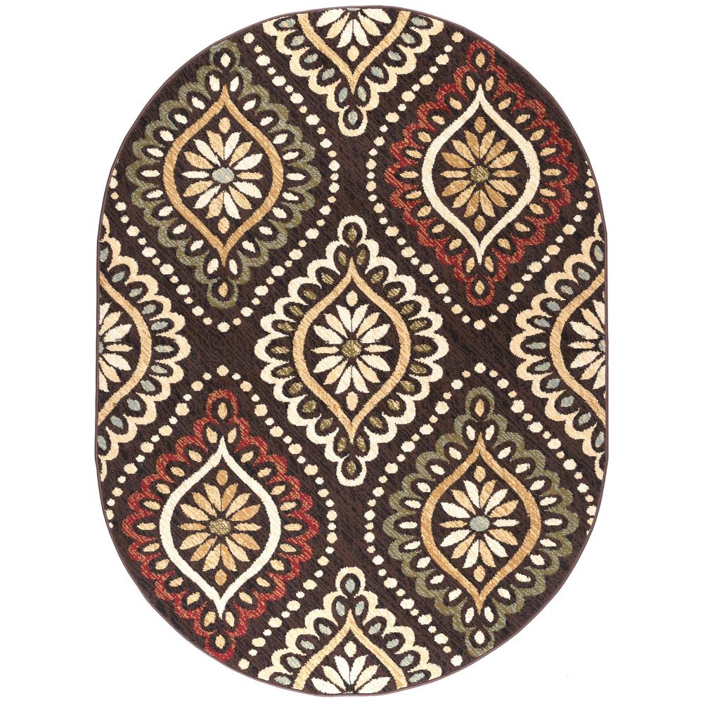 Tayse Rugs Laguna Brown 5 ft. 3 in. x 7 ft. 3 in. Oval Indoor Area Rug5008 Brown 5x8 Oval The