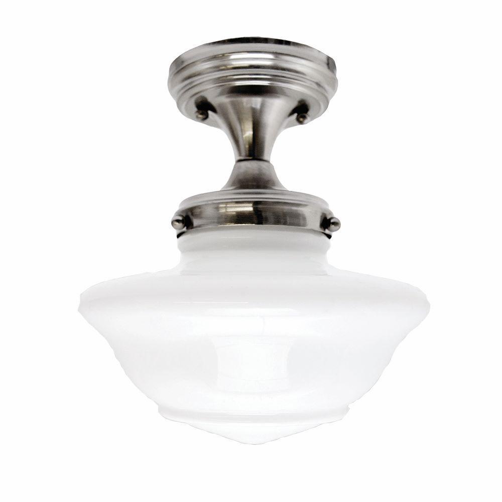 Design House Schoolhouse Satin Nickel Ceiling Mount Light 577494 Schoolhouse Satin Nickel Ceiling Mount