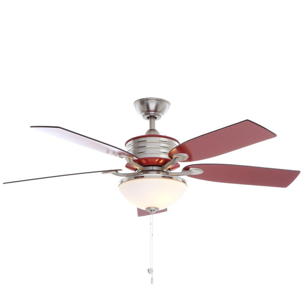 Hampton Bay Santa Cruz 52 In Indoor Brushed Nickel Ceiling Fan With Red Accents And Light Kit