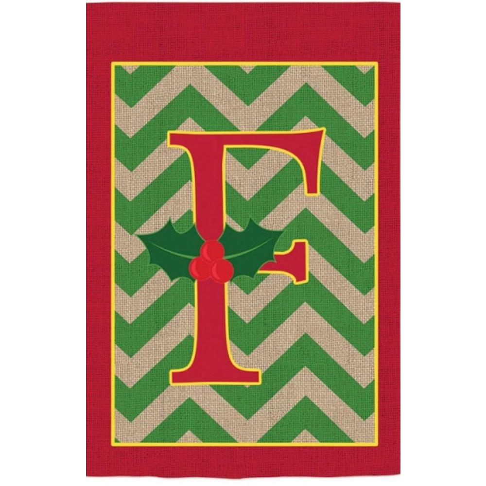 Evergreen 1 ft. x 1.5 ft. Monogrammed F Holly Burlap Garden Flag