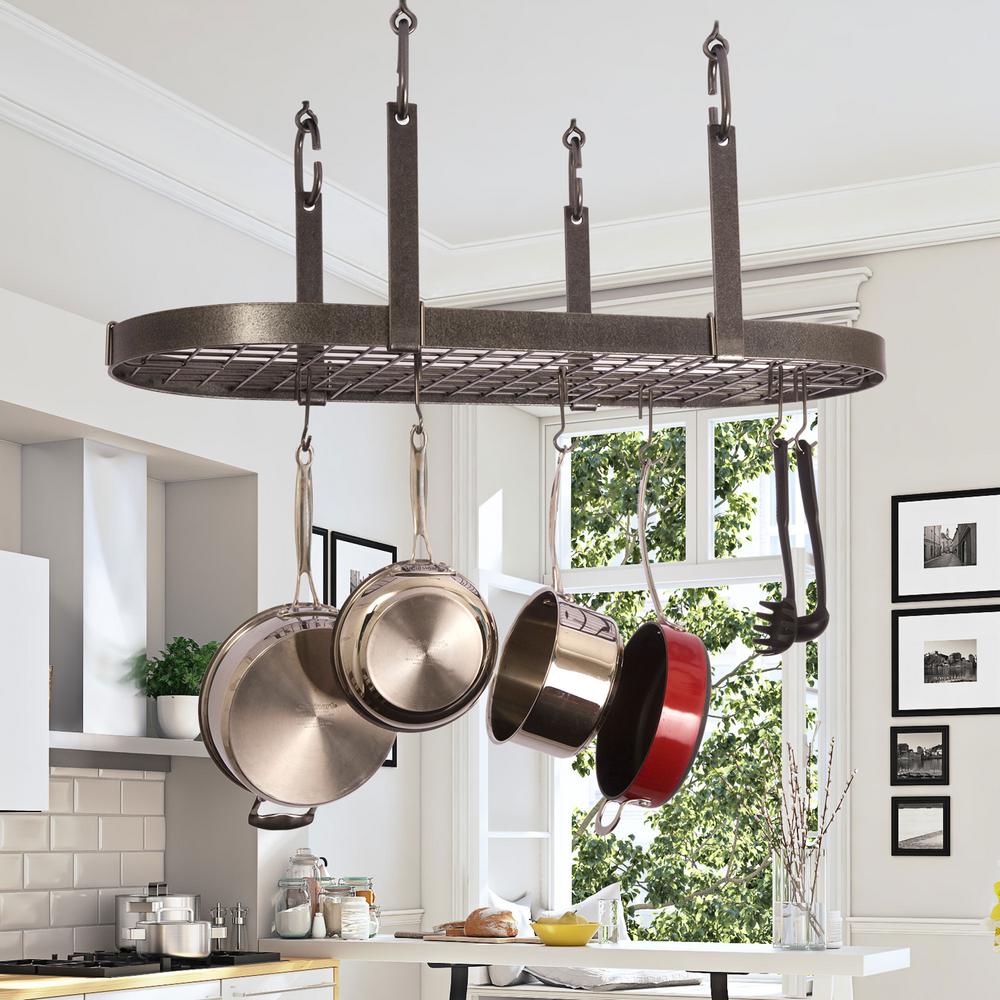 Enclume Hammered Steel Hanging 4-Point Oval Pot Rack by Enclume