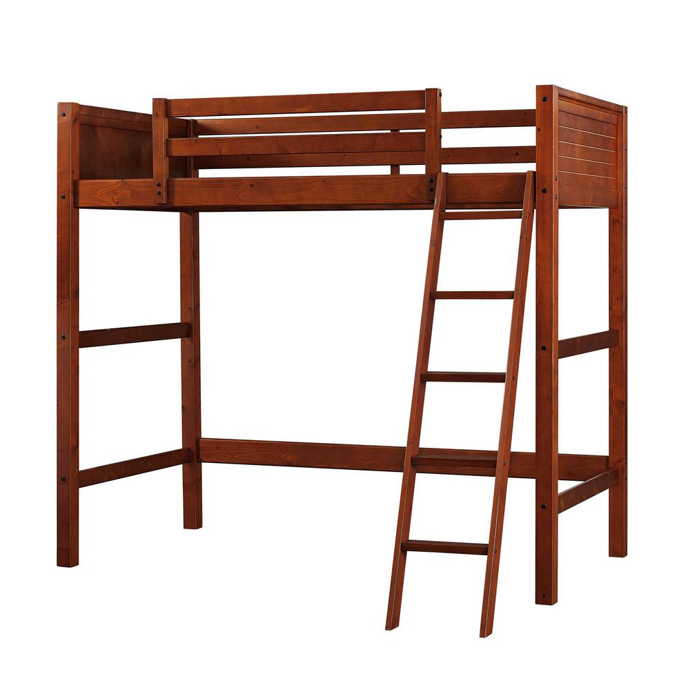 Dorel Lynn Walnut Brown Wood Twin Loft Bed-fh2906wn-dc - The Home Depot