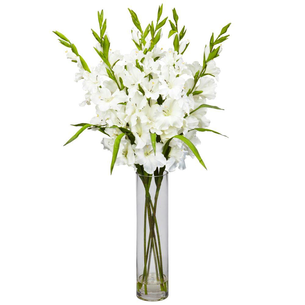 Nearly Natural 35 In H White Large Gladiola With Cylinder Vase