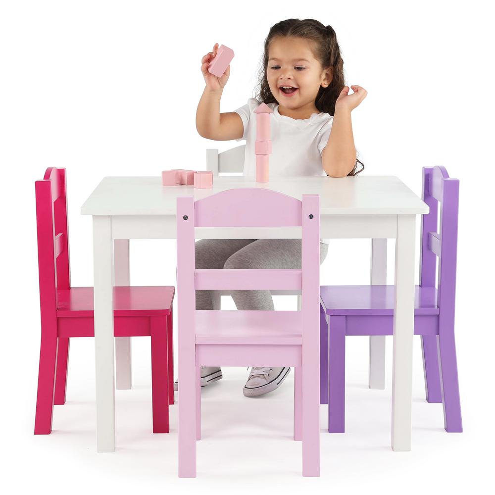 Tot Tutors Friends 5 Piece White Pink Purple Kids Table And Chair