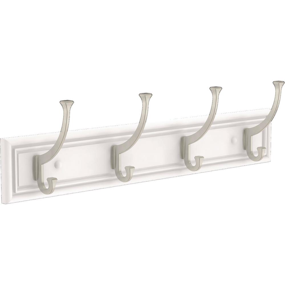Franklin Brass Sleek Square 24 in. White and Satin Nickel Hook Rack