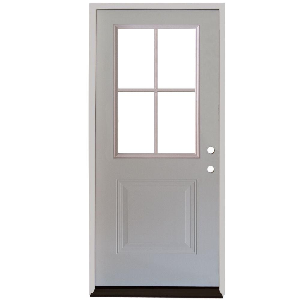32 X 80 Doors With Gl Steel The Home Depot Premium 4 Lite 1 Panel Primed White Steel Prehung Front Door With In