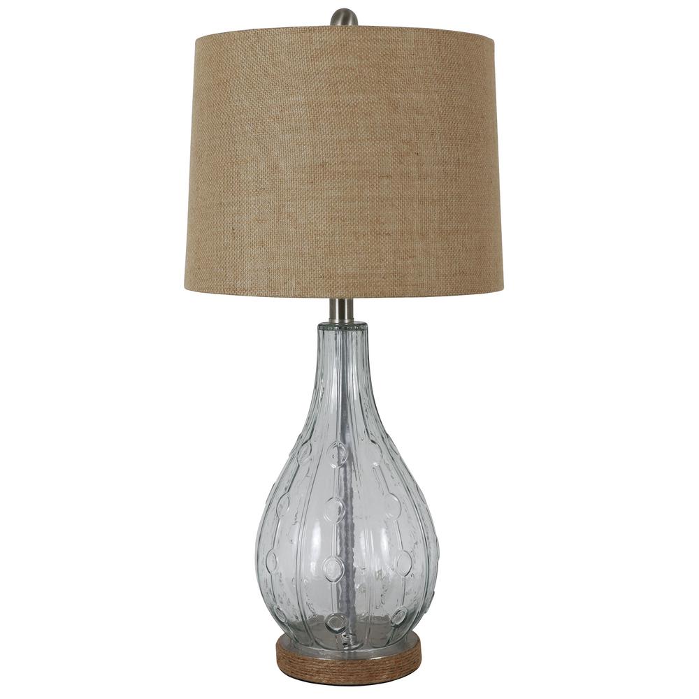 Decor Therapy Emma Embossed 27 5 In Clear Table Lamp With Burlap Shade