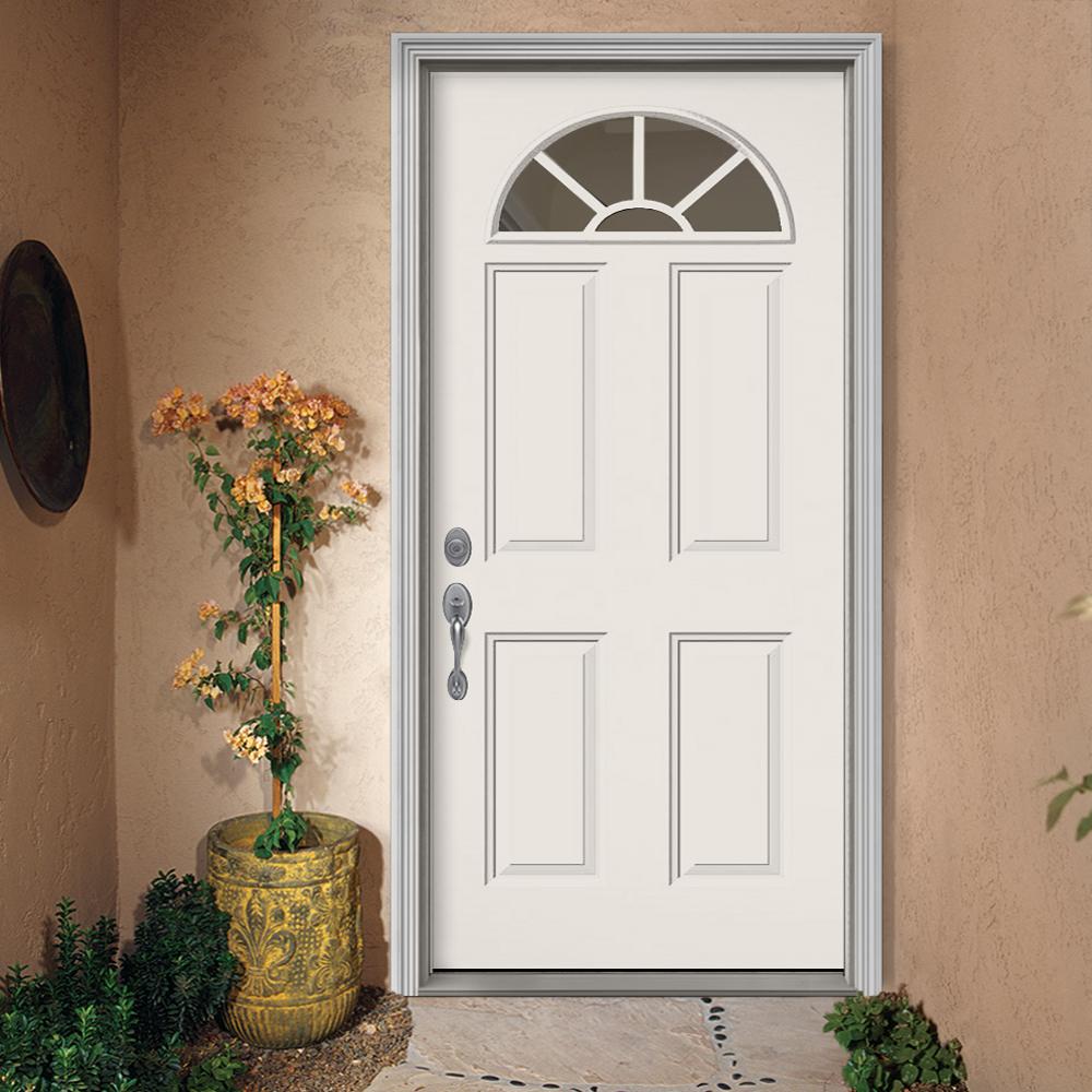 Jeld Wen 30 In X 80 In Fan Lite Primed Steel Prehung Right Hand