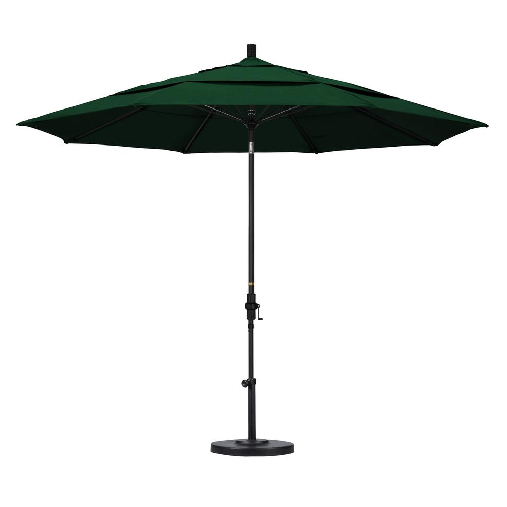 California Umbrella 11 Ft Black Aluminum Pole Market Fiberglass Collar Tilt Crank Lift Outdoor Patio Umbrella In Forest Green Sunbrella Gscuf118705 5446 Dwv The Home Depot