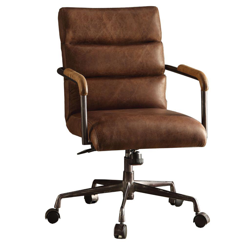 Benjara Retro Brown Metal And Top Grain Leather Executive Office Chair Bm163560 The Home Depot