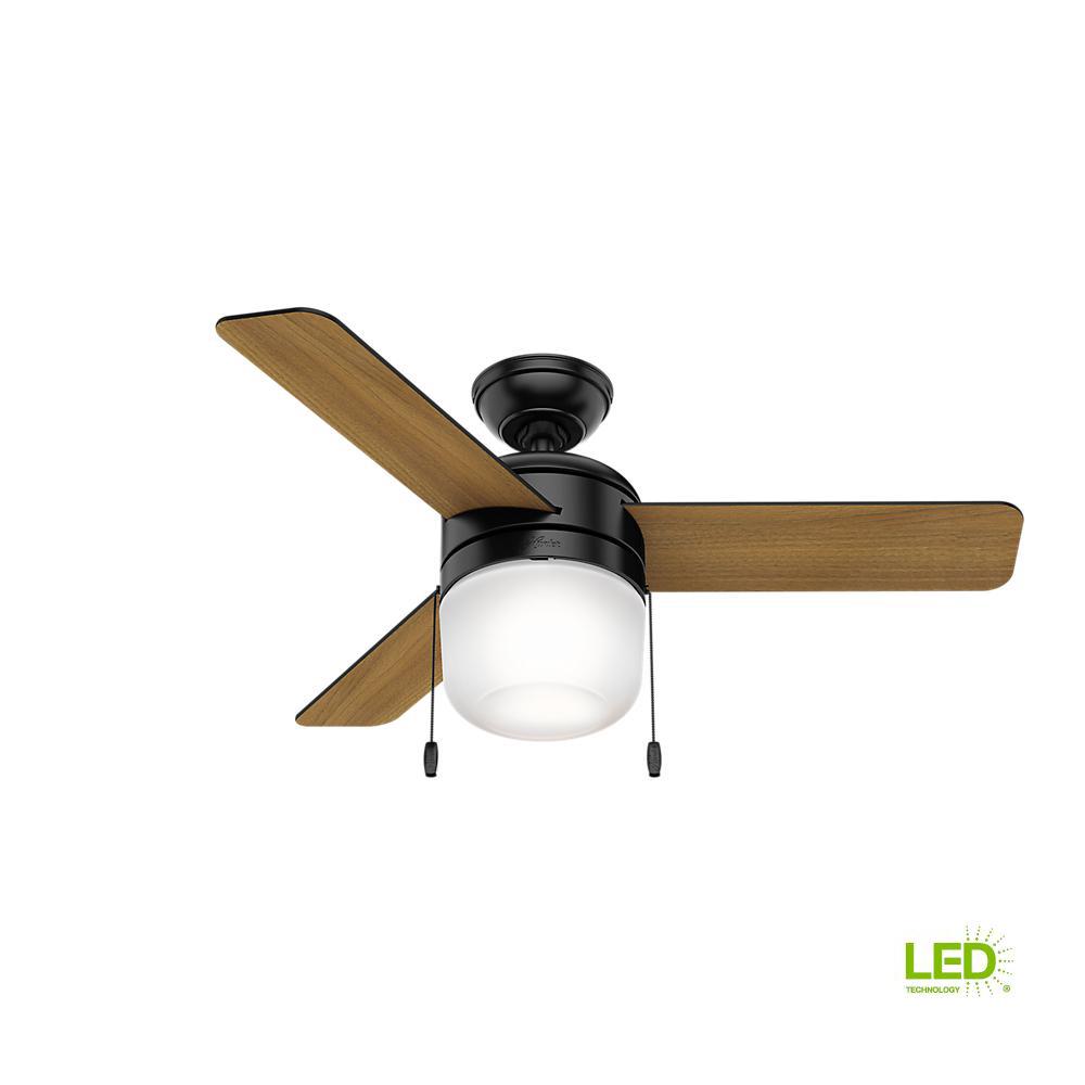 Hunter Aker 36 In Led Indoor Matte Black Ceiling Fan With Light