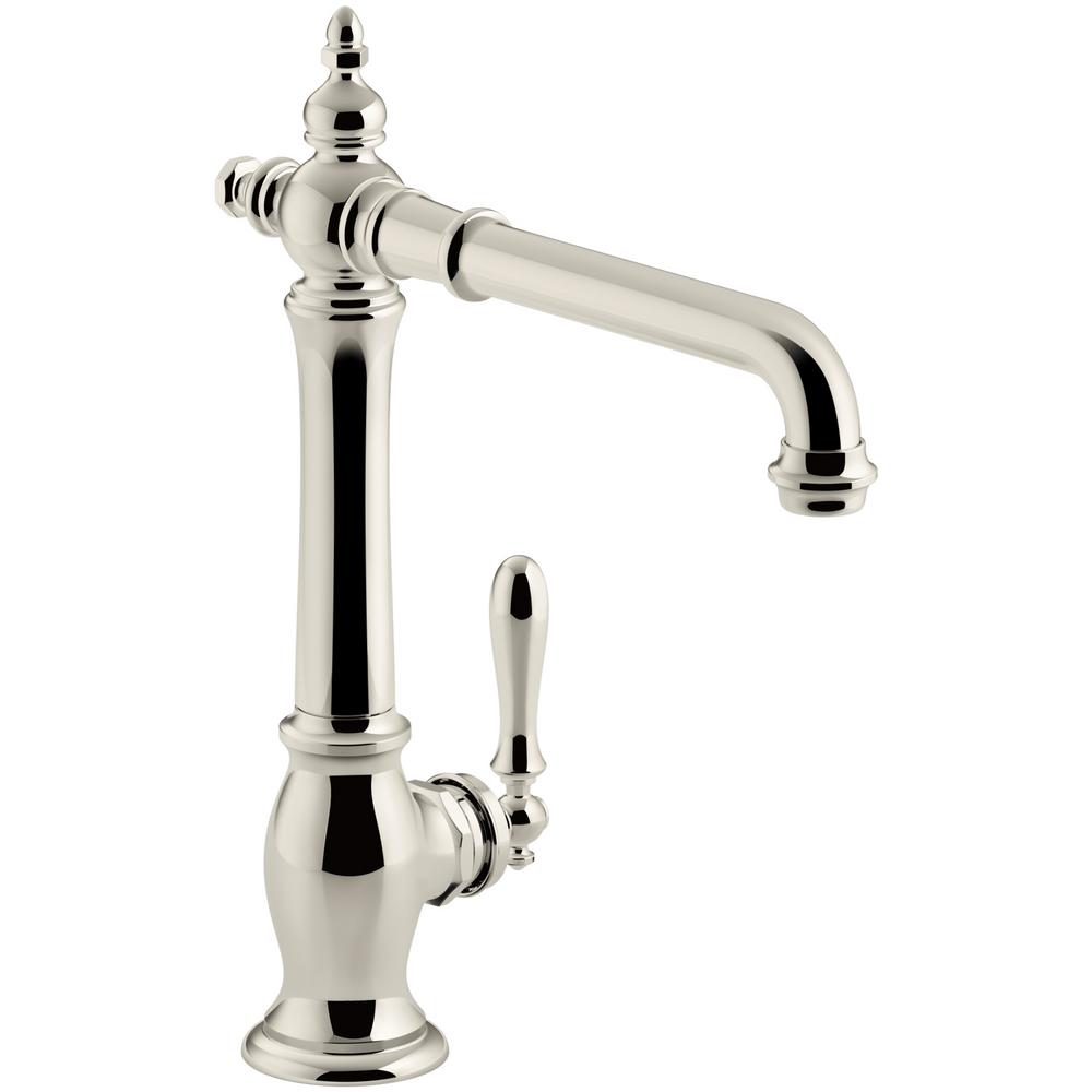 Kohler Artifacts Single Handle Standard Kitchen Faucet With Victorian Spout Design In Vibrant Polished Nickel K 99266 Sn The Home Depot
